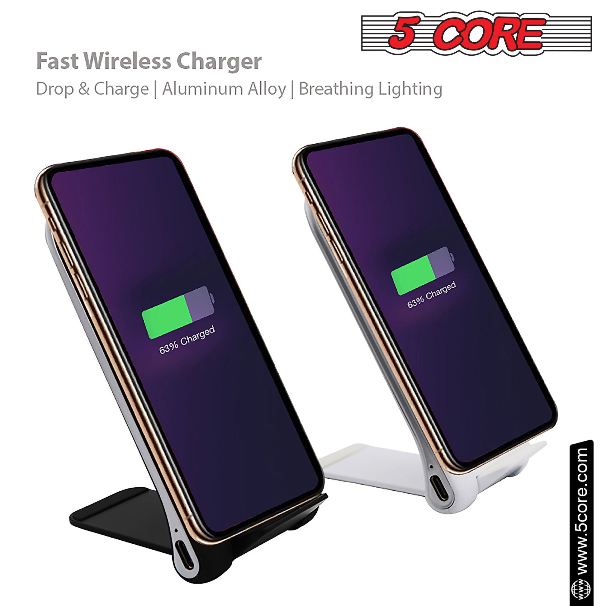 5 Core Magsafe Charger 2 Pieces Black and White Portable Wireless Charging Station Fast Phone Charger Stand w Sleep Friendly LED 2 Charging Coil Samsumg iPhone Wireless Fast Charging Stand - CDKW03-7