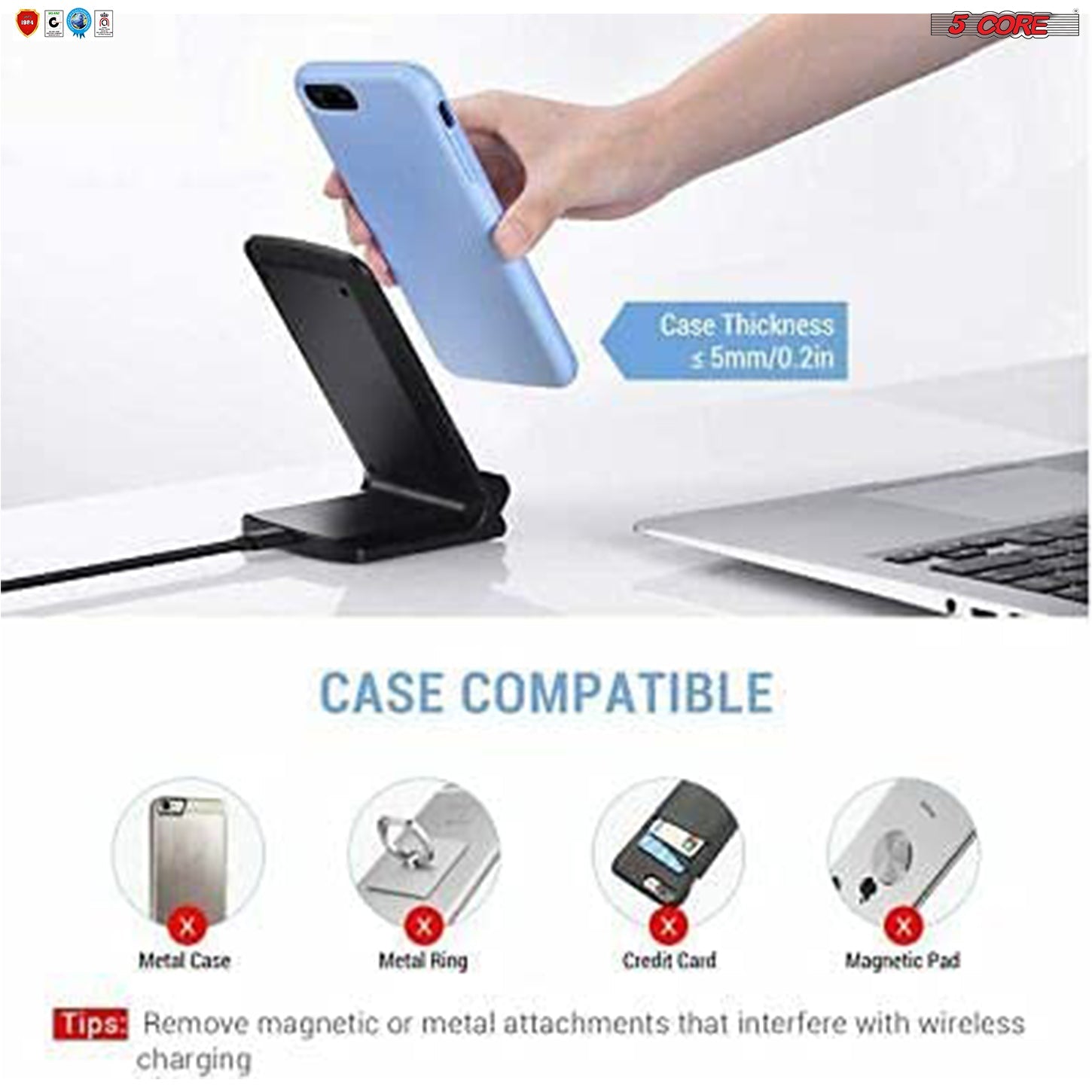 5 Core Magsafe Charger 1 Piece Black Portable Wireless Charging Station Fast Phone Charger Stand w Sleep Friendly LED 2 Charging Coil Samsumg iPhone Wireless Fast Charging Stand - 10W Black-3