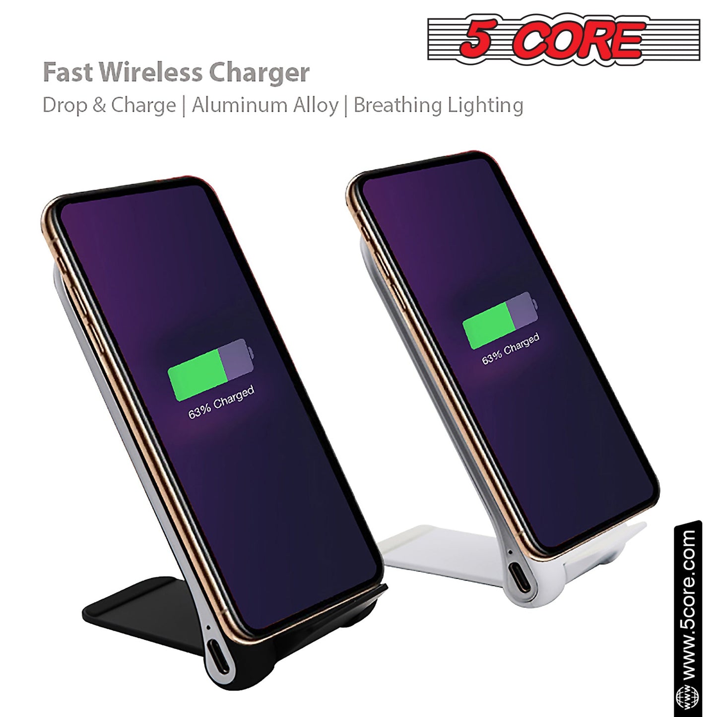 5 Core Magsafe Charger 2 Pieces Black and White Portable Wireless Charging Station Fast Phone Charger Stand w Sleep Friendly LED 2 Charging Coil Samsumg iPhone Wireless Fast Charging Stand - CDKW03-7