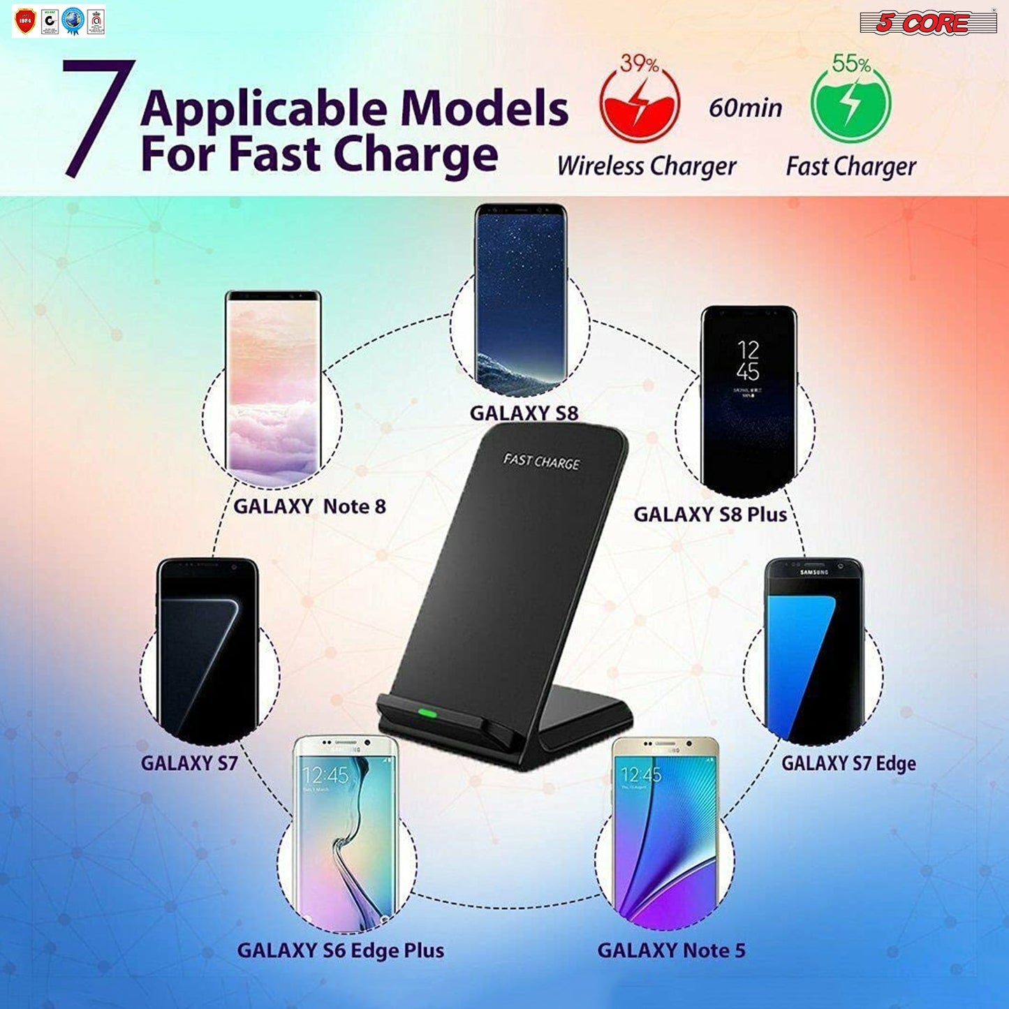 5 Core Magsafe Charger 1 Piece Black Portable Wireless Charging Station Fast Phone Charger Stand w Sleep Friendly LED 2 Charging Coil Samsumg iPhone Wireless Fast Charging Stand - 10W Black-7