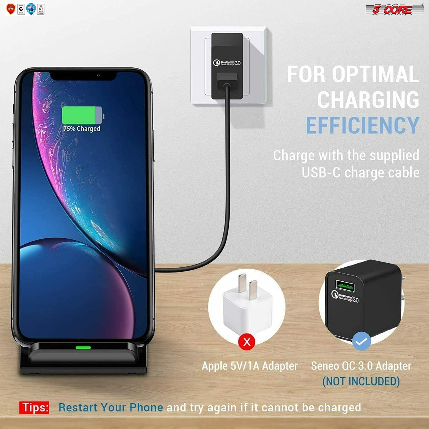 5 Core Magsafe Charger 1 Piece Black Portable Wireless Charging Station Fast Phone Charger Stand w Sleep Friendly LED 2 Charging Coil Samsumg iPhone Wireless Fast Charging Stand - 10W Black-6